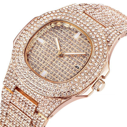 full diamond calendar quartz watch