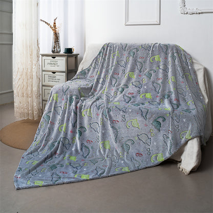 Autumn And Winter Cartoon Dinosaur Flannel Luminous Coral Blanket