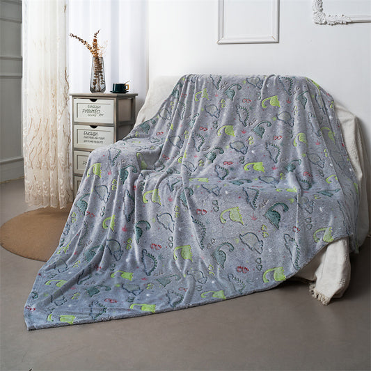 Autumn And Winter Cartoon Dinosaur Flannel Luminous Coral Blanket