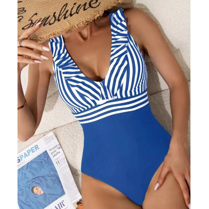 French Style Wide Strap One-piece Swimsuit For Women