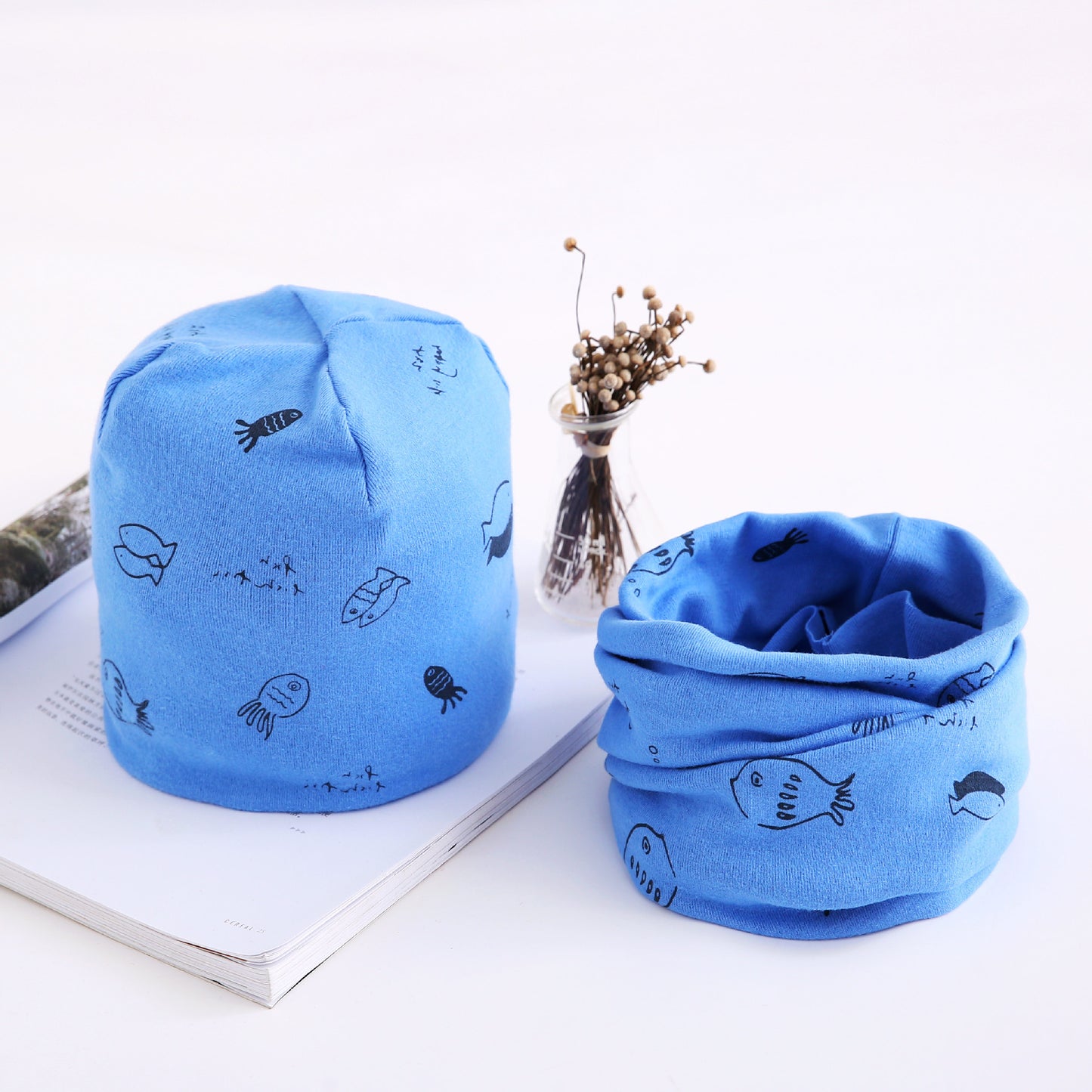 New Arrival Of Autumn And Winter Scarf Two-piece Set Baby Cotton Bandana Hat Set Children's Ornaments Wholesale Small Fish
