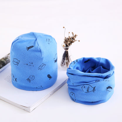 New Arrival Of Autumn And Winter Scarf Two-piece Set Baby Cotton Bandana Hat Set Children's Ornaments Wholesale Small Fish
