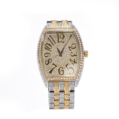Large tonneau-shaped dial with full diamonds