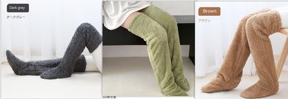 Over Knee High Fuzzy Long Socks Winter Warm Cold Leg Knee Joint Cold-proof Stockings Home Floor Sleeping Socks