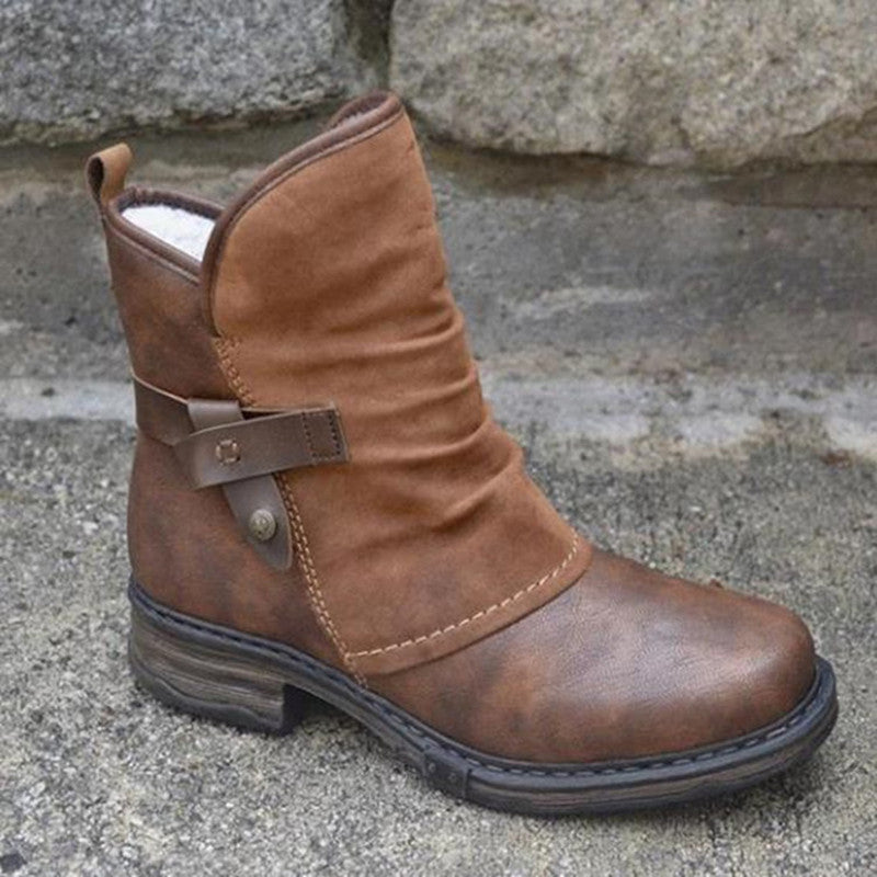 Round Head Thick With Female Velvet Short Boots