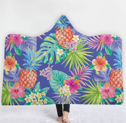 Hooded Thermal Fleece Blanket Coral Fleece Print Winter Warm Home Travel Portable Wearable Thick Hoodie Blanket For Adults Kids