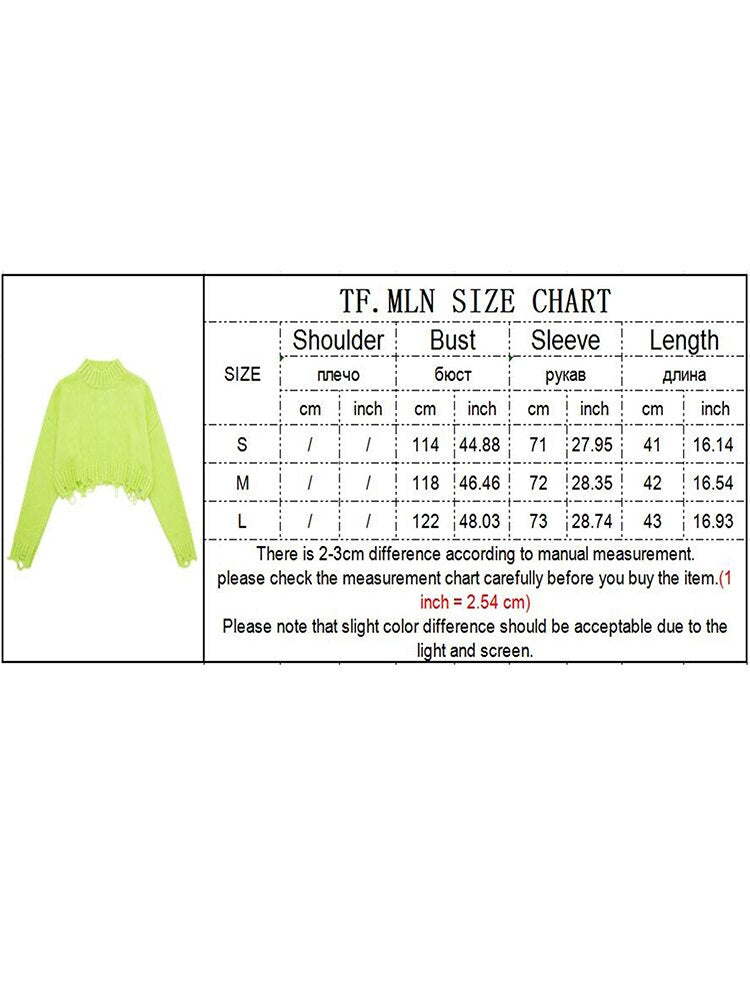 Autumn Winter Ripped Cropped Knitted Sweater Fashion Warm O-ncek Pullover Tops Long Sleeve Casual Streetwear