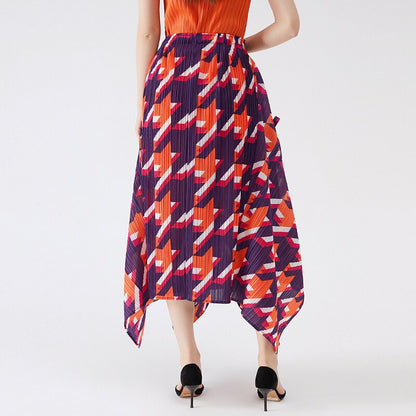 Miyake Pleated Skirts 2022 Spring Autumn Houndstooth A-line Skirt High Waist Fashion Pleated Loose Women Clothing