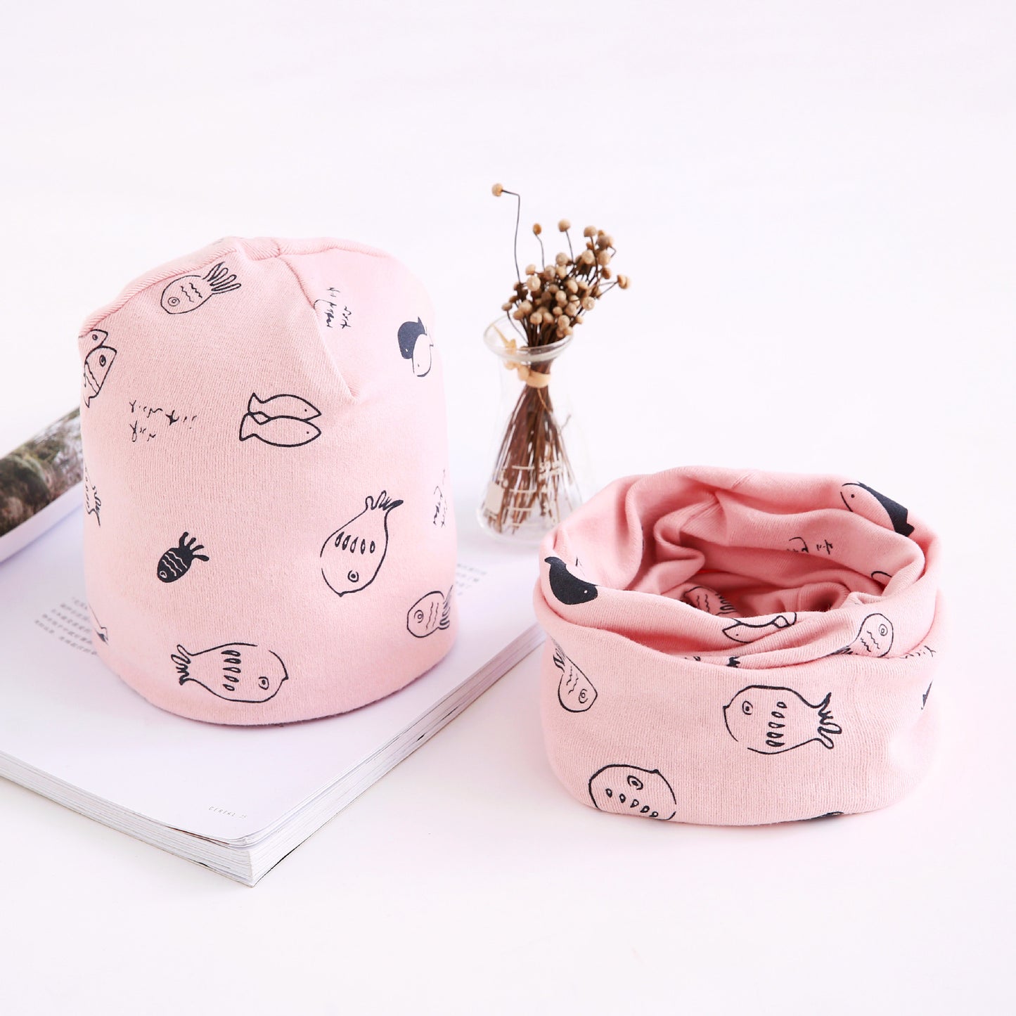 New Arrival Of Autumn And Winter Scarf Two-piece Set Baby Cotton Bandana Hat Set Children's Ornaments Wholesale Small Fish