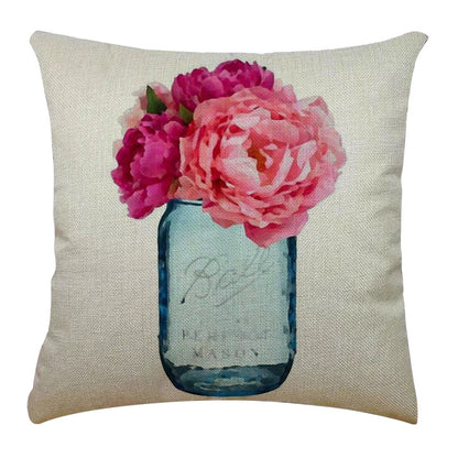 Bicycle Illustration Linen Pillow Cover Vase English Letters Home Cushion 4545
