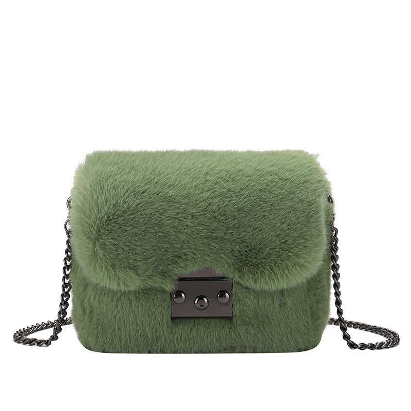 Faux Mink Small Square Bag Hand Carry One-Shoulder Messenger Bag