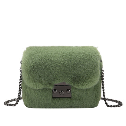 Faux Mink Small Square Bag Hand Carry One-Shoulder Messenger Bag