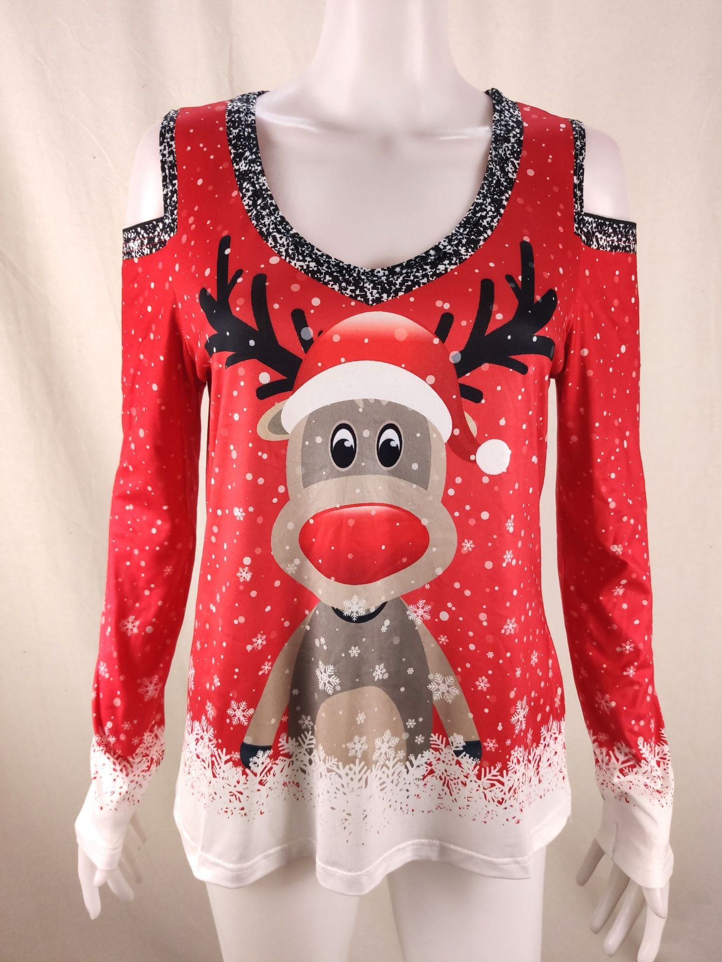 Fashion Women's Print Sexy Long Sleeve V-neck Top