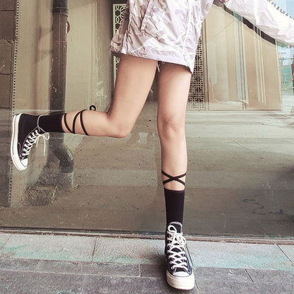 Cross - leg skinny leg stockings