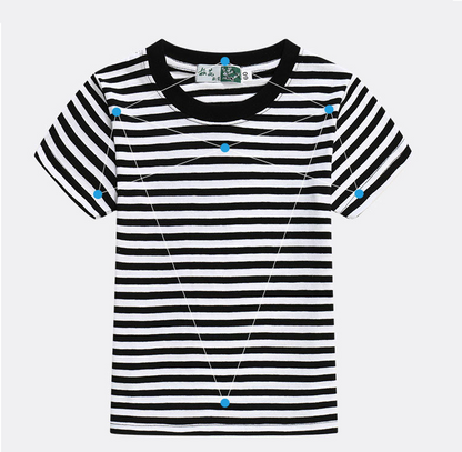Children's Blue And White Stripes Round Neck Short Sleeve