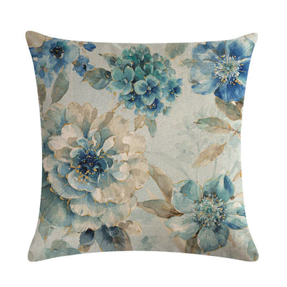 Blue style oil painting bird and flower pillow