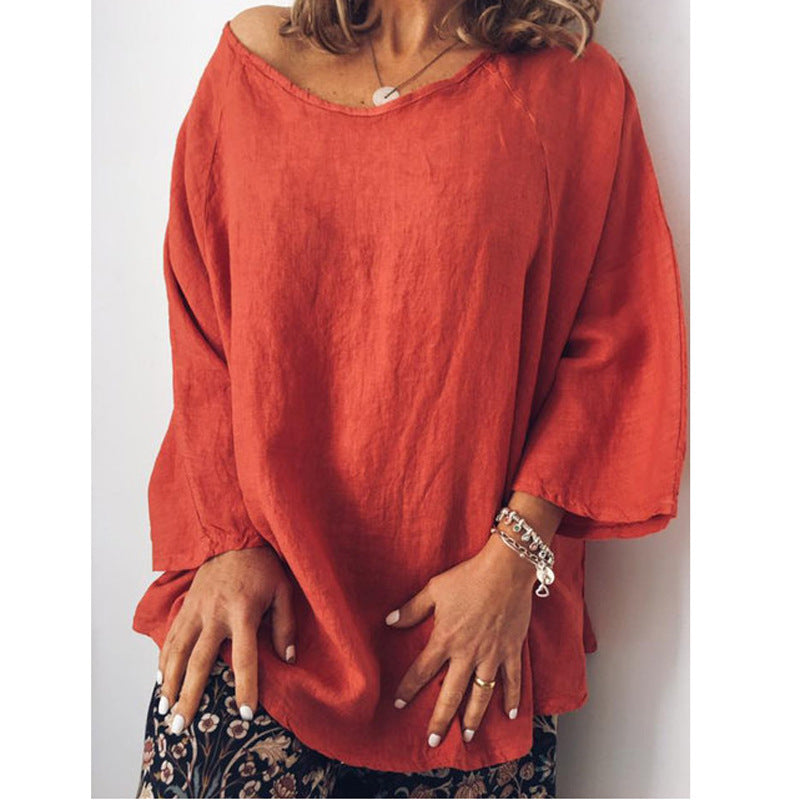 Cotton and linen solid color loose top