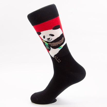 Happy tide socks, pandas, flowers and birds, colorful, high tube, casual cotton socks