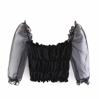 Mesh Puff Sleeve Top