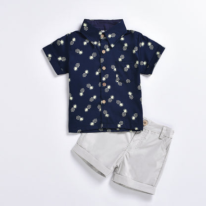 Pineapple Print Short-sleeved Shirt Suit  Shorts Casual Two-piece Suit