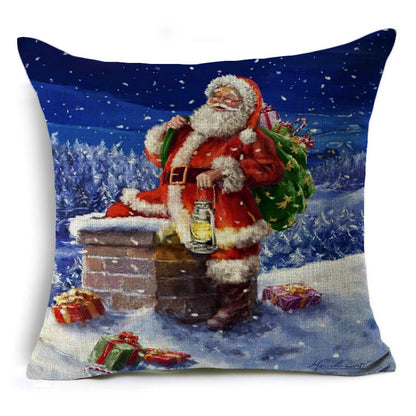 Santa Claus Printed Linen Pillowcase Holiday Decoration
