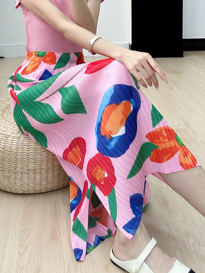 Miyake High-end Print Pink Half-body Skirt  Summer New Slim and Versatile Pleated Open A Word Women's Skirt