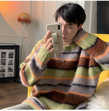 Knitwear Slouchy Round Neck Pullover Linen Coat Men