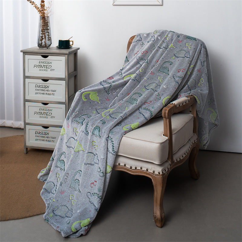 Autumn And Winter Cartoon Dinosaur Flannel Luminous Coral Blanket