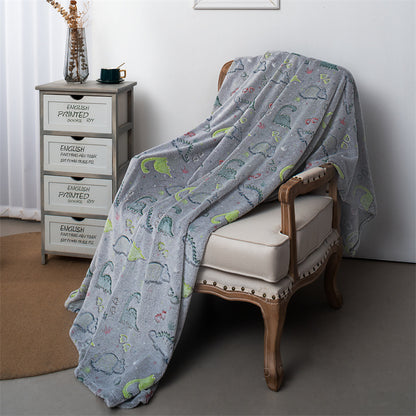 Autumn And Winter Cartoon Dinosaur Flannel Luminous Coral Blanket
