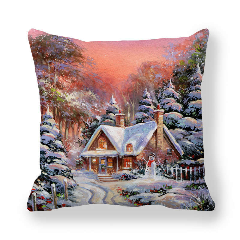Christmas Style Encryption Peach Skin Fabric Pillow Cover