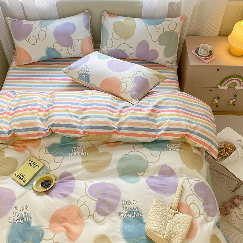 Printed Cartoon Girl  Quilt Cover Cotton Four-piece Bed Sheet