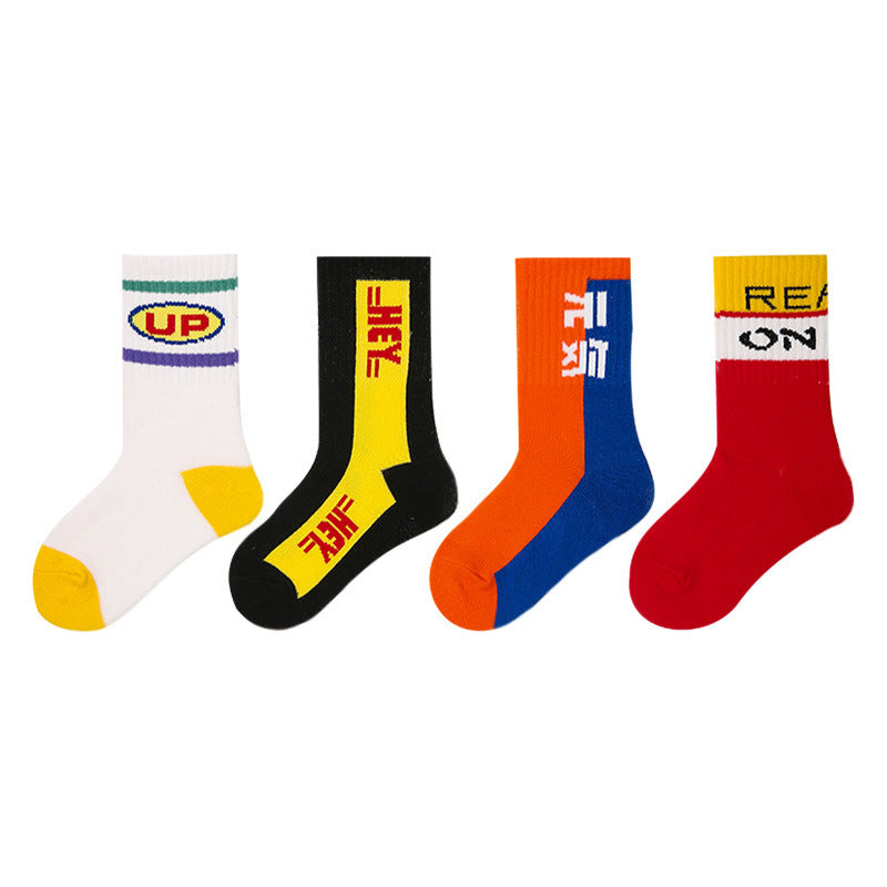 Children's Socks, Trendy Socks, Spring Letters, Street Sports Style