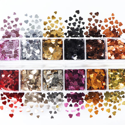 12-grid Long Boxed Mixed Nail Ornament Butterfly Plum Sequins
