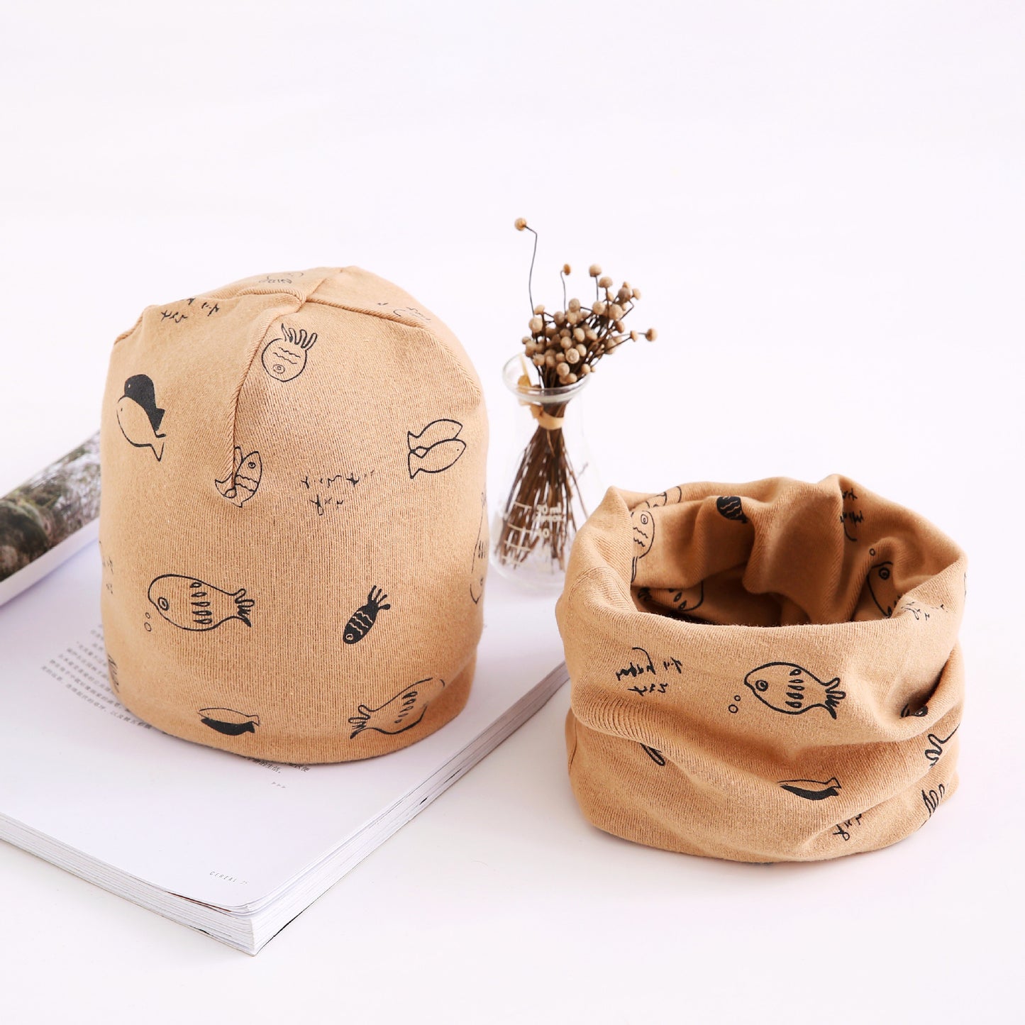 New Arrival Of Autumn And Winter Scarf Two-piece Set Baby Cotton Bandana Hat Set Children's Ornaments Wholesale Small Fish