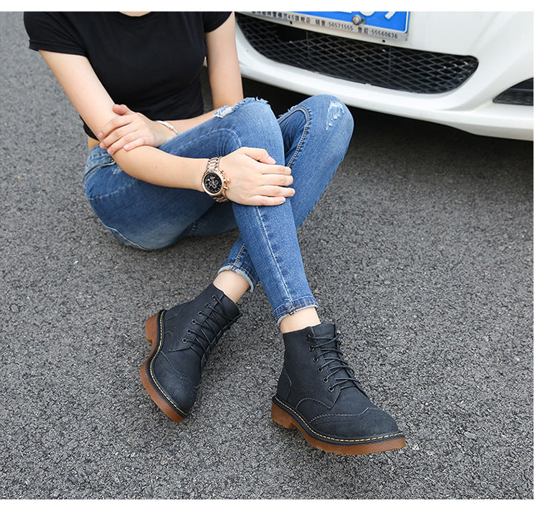 Women's solid British lace up Martin boots
