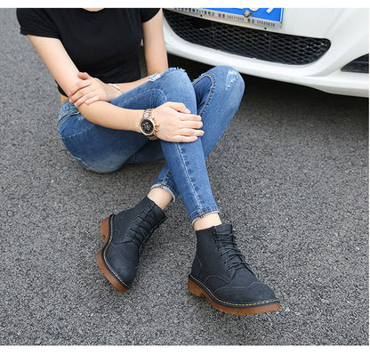 Women's solid British lace up Martin boots