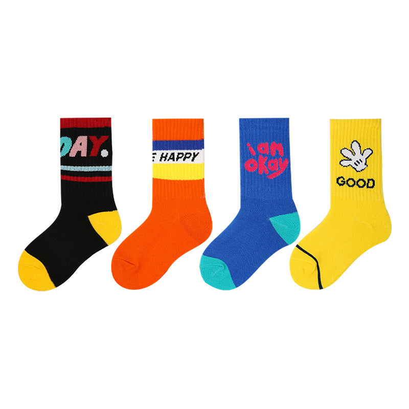 Children's Socks, Trendy Socks, Spring Letters, Street Sports Style