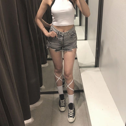 Cross - leg skinny leg stockings