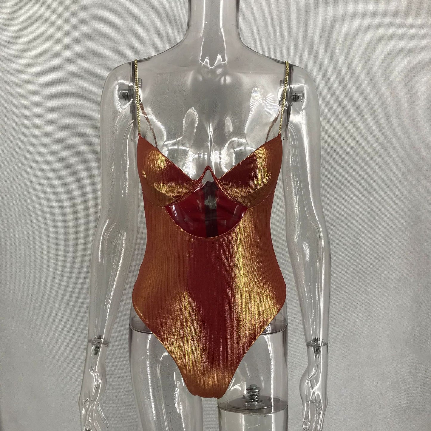 Pure Color Stretch Satin All-match One-piece Swimsuit