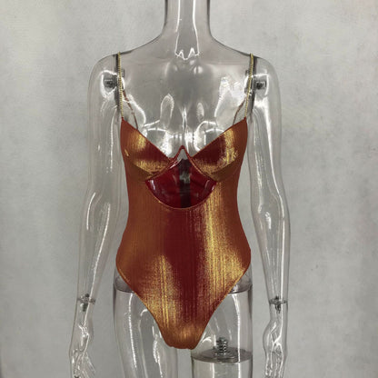 Pure Color Stretch Satin All-match One-piece Swimsuit