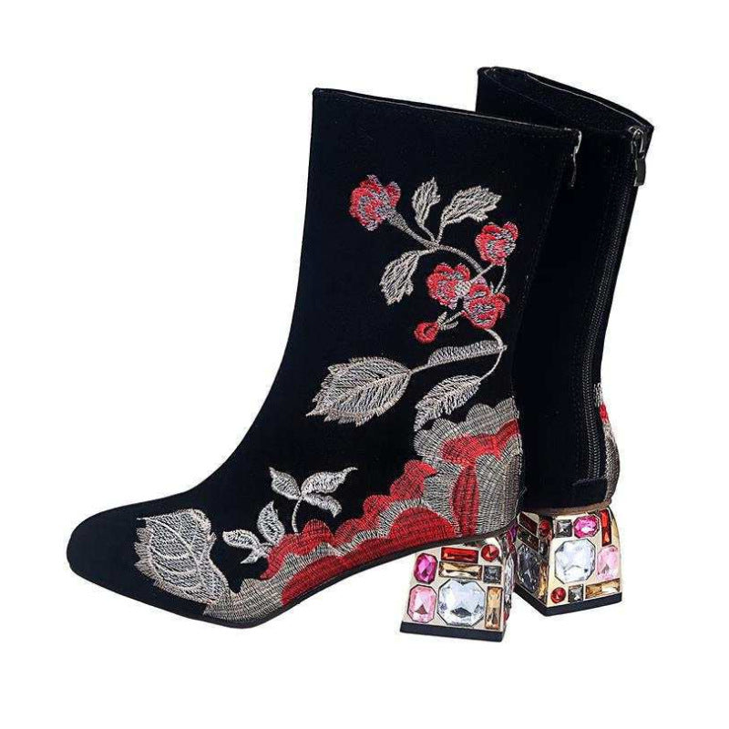 Back zipper pointed toe PU mid boots