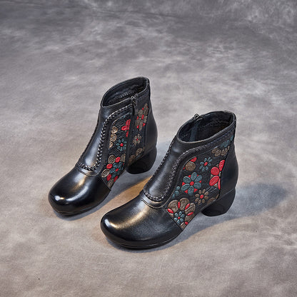 First Layer Cowhide Print Waterproof Mom Ankle Boots