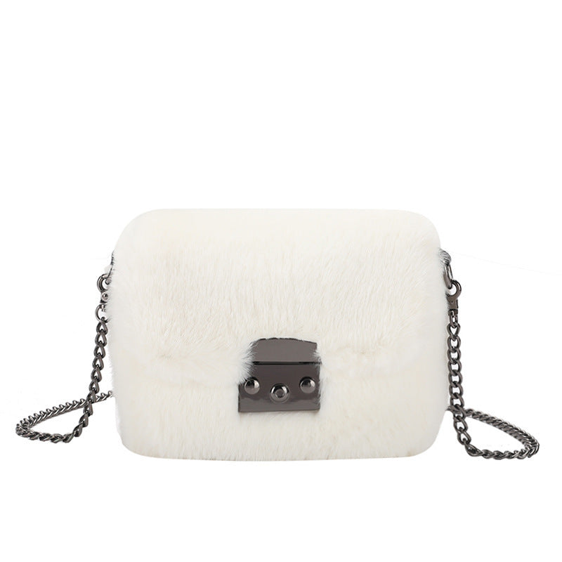 Faux Mink Small Square Bag Hand Carry One-Shoulder Messenger Bag