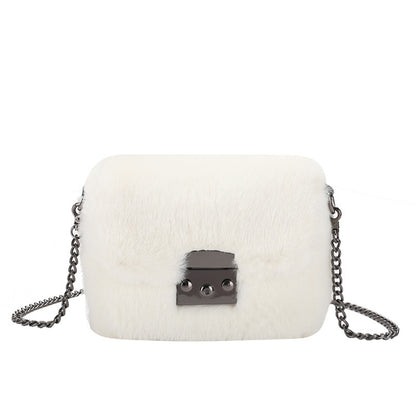 Faux Mink Small Square Bag Hand Carry One-Shoulder Messenger Bag