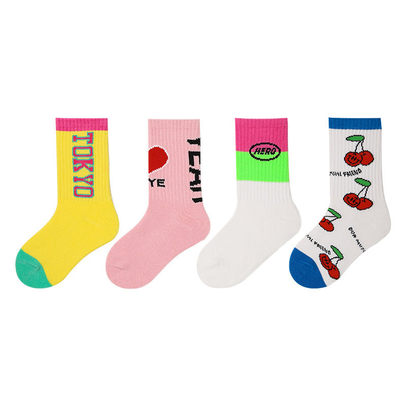 Children's Socks, Trendy Socks, Spring Letters, Street Sports Style