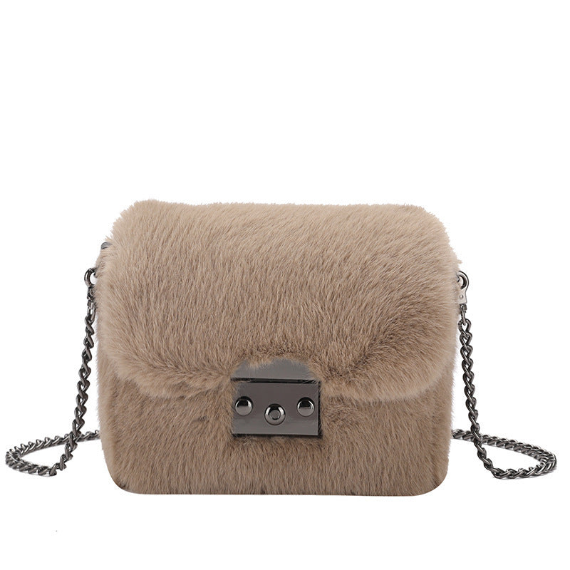 Faux Mink Small Square Bag Hand Carry One-Shoulder Messenger Bag
