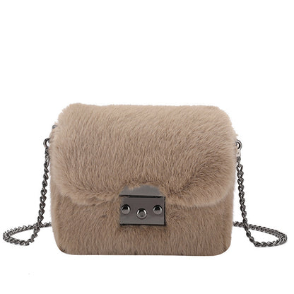 Faux Mink Small Square Bag Hand Carry One-Shoulder Messenger Bag