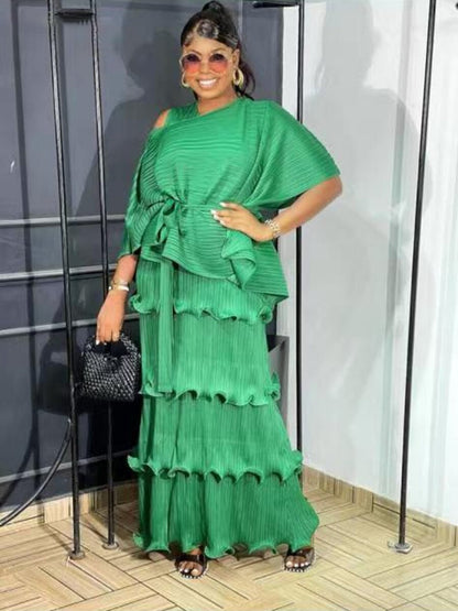 Miyake Pleats Solid Color Suit Spring 2023 New Women's Long Vest Cake Skirt+irregular Shawl Top Temperament Two-piece Set