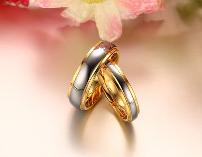 Tungsten steel couple gold ring Europe and the United States wind engagement ring fashion ring