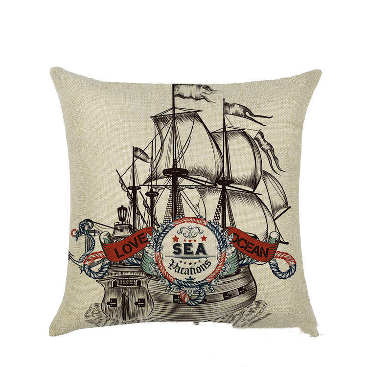 Sailing marine element linen pillowcase